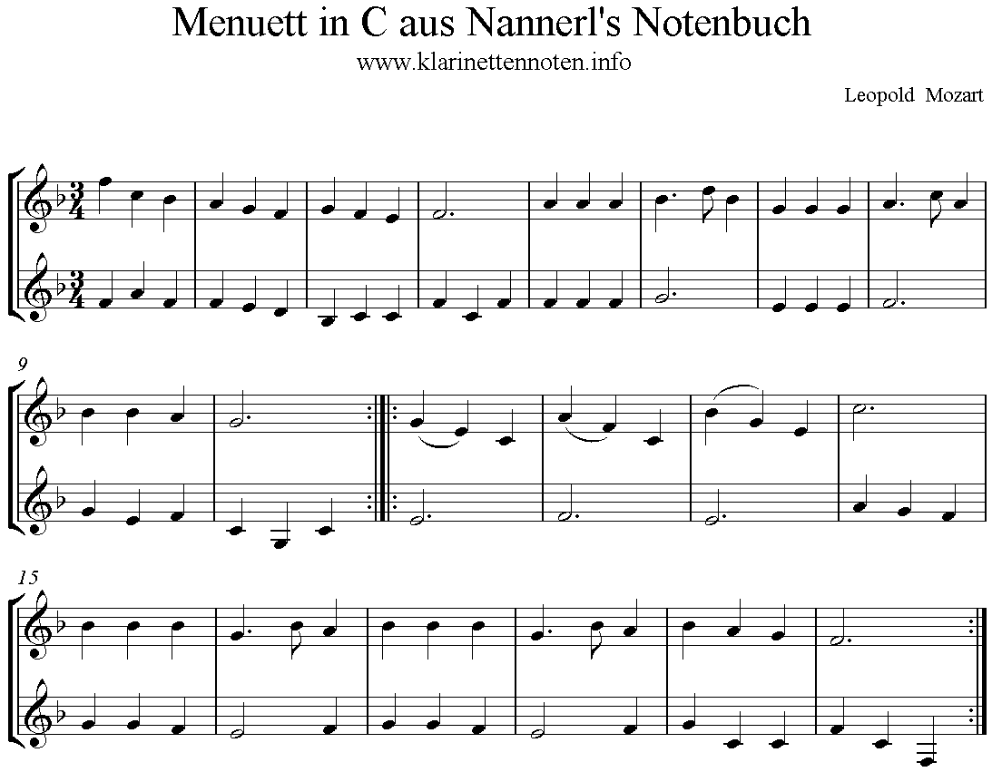 Menuett in C aus Nannerl's Notenbüchlein, Leopold Mozart